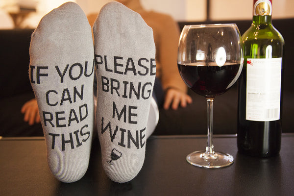 Please Bring Me Wine Socks - Gray and Black