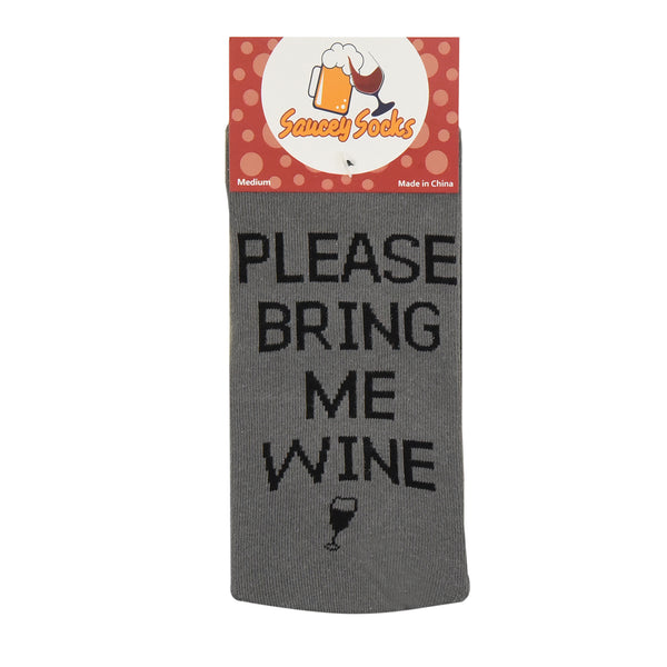 Please Bring Me Wine Socks - Gray and Black